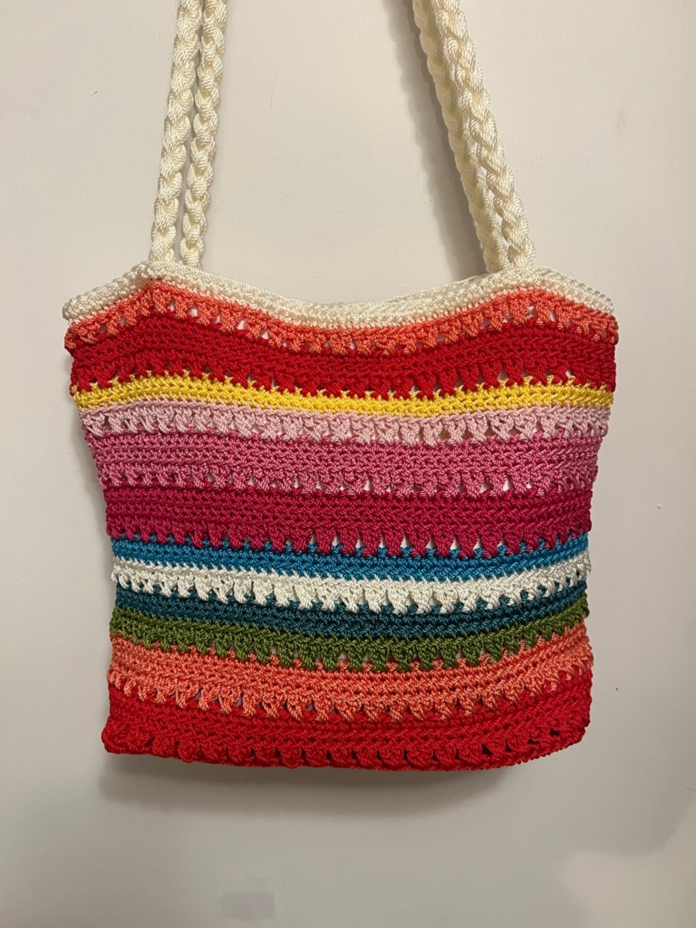 croft & barrow Multicolor Striped Crochet Shoulder Bag with Cream Rope Strap - Picture 2 of 10
